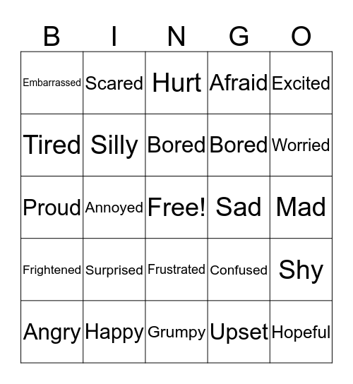 Emotions Bingo Card