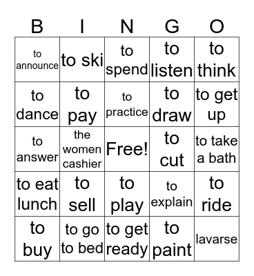 Preterite Tense Bingo Card