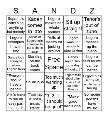 Choir Bingo Card
