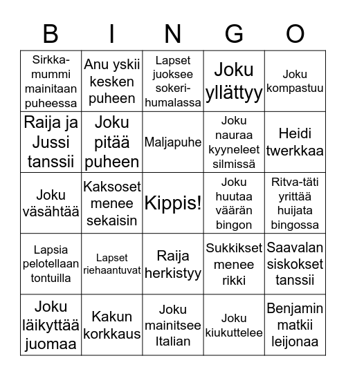 Raija 70v Bingo Card