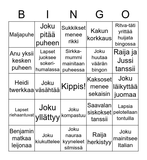 Raija 70v Bingo Card