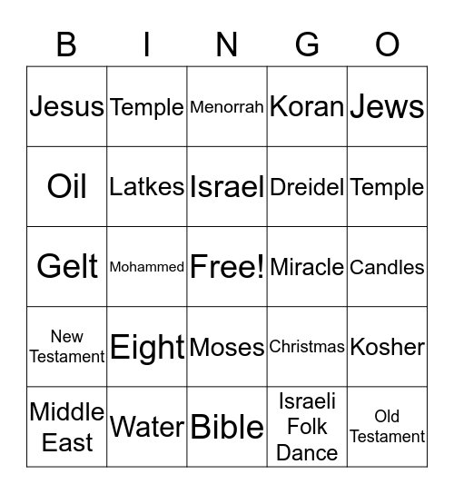 Hanuka Bingo Card