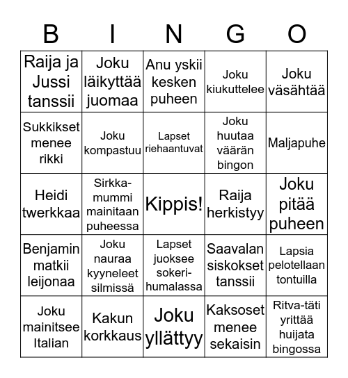 Raija 70v Bingo Card