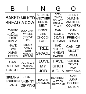 LIFE EXPERIENCE BINGO Card