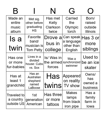 GETTING TO KNOW YOU BINGO Card