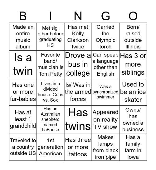 GETTING TO KNOW YOU BINGO Card