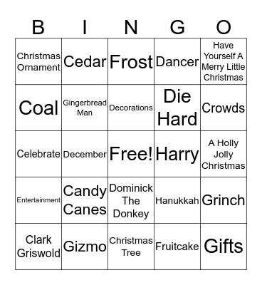 Holiday Bing Bingo Card