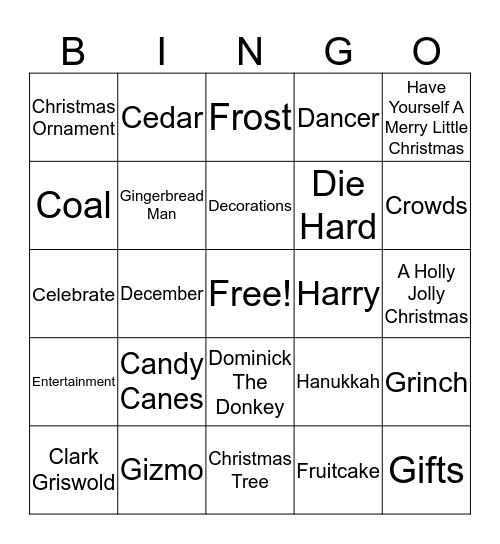 Holiday Bing Bingo Card