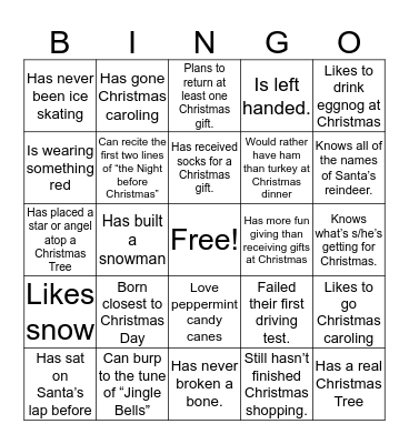 OCRDI's Annual Holiday Party Bingo Card