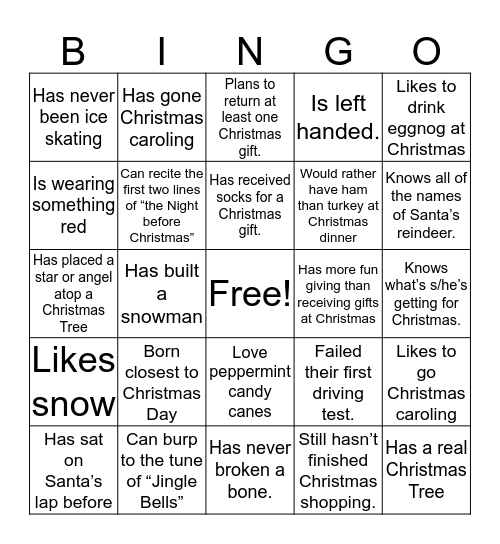 OCRDI's Annual Holiday Party Bingo Card
