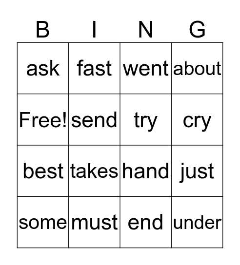 Spelling Words Bingo Card