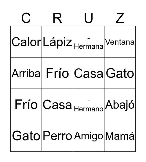 ¡CRUZ! Bingo Card