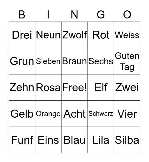 German Bingo Card