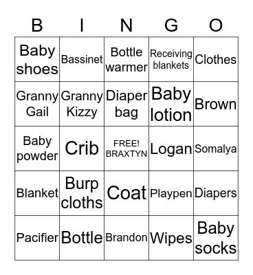 BRAXTYN LOGAN BROWN Bingo Card