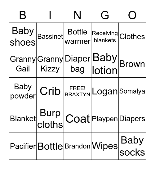 BRAXTYN LOGAN BROWN Bingo Card