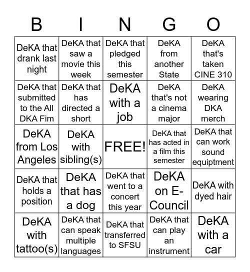 Do You Know Your DeKAs? Bingo Card