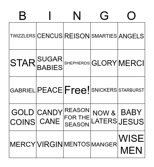 The Sweetest Christmas Bingo Card