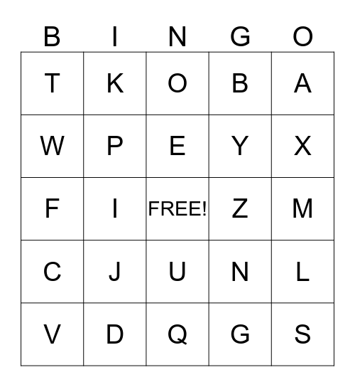 ALPHABET BINGO Card