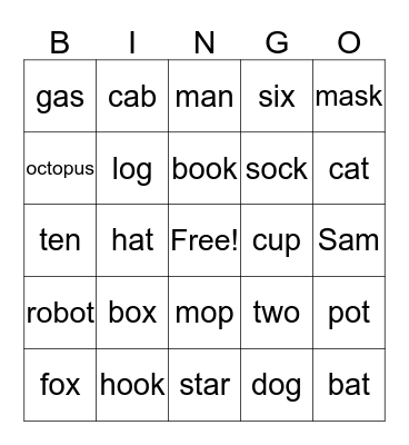 Pre-phonics Bingo Card