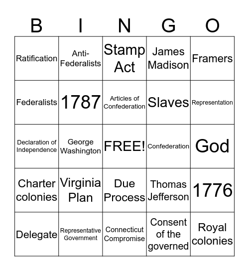 Chapter 2 - Origins of American Government Bingo Card