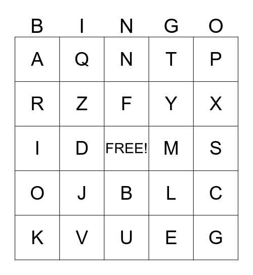 ALPHABET BINGO Card