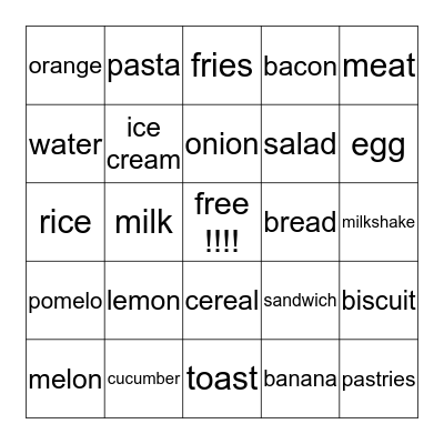 yummy things  Bingo Card