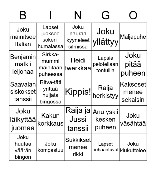 Raija 70v Bingo Card