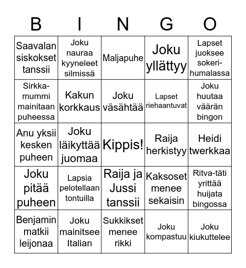 Raija 70v Bingo Card