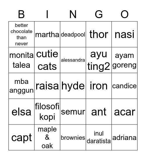 Untitled Bingo Card