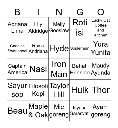 Nina Bingo Card