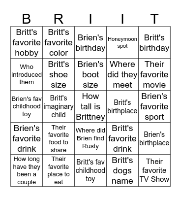 How Well Do You Know the Bride & Groom Bingo Card