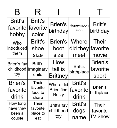 How Well Do You Know the Bride & Groom Bingo Card