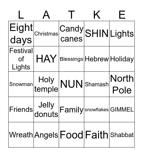 Chanukah/Christmas  Bingo Card