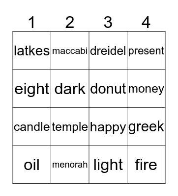 Chanukah is here! Bingo Card