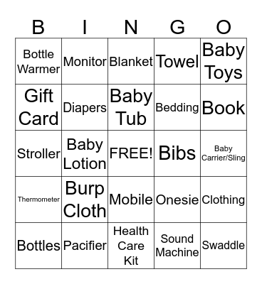 Jennifer's Baby Shower Bingo Card