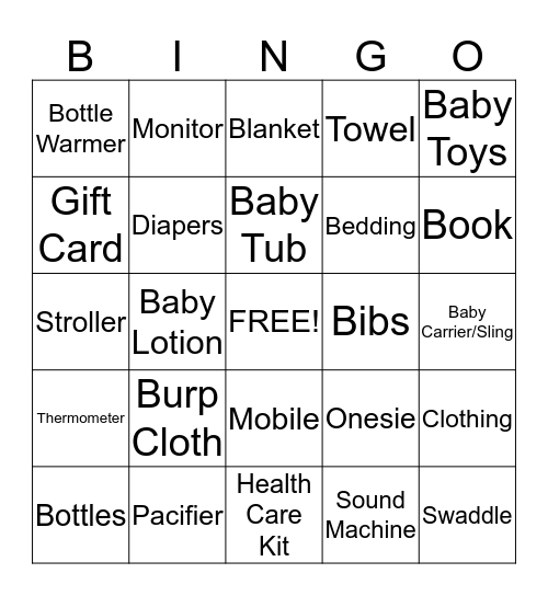 Jennifer's Baby Shower Bingo Card