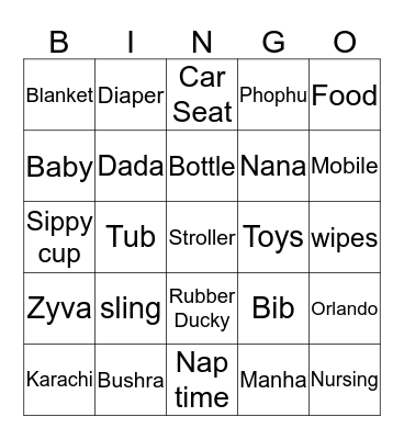 Bushra"s Baby Shower 12/9/17  Bingo Card