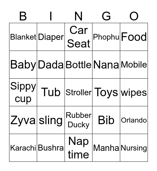 Bushra"s Baby Shower 12/9/17  Bingo Card