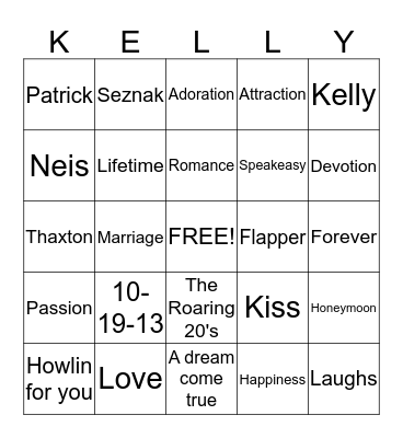 The Neis Wedding Bingo Card