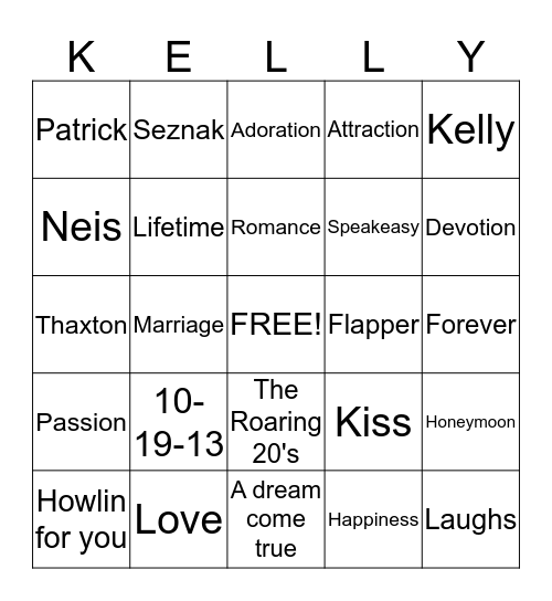 The Neis Wedding Bingo Card