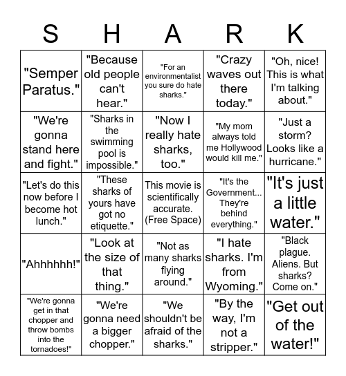 Sharknado Bingo Card