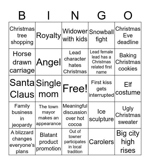 Hallmark Christmas Movie  Bingo Card