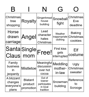 Hallmark Christmas Movie  Bingo Card