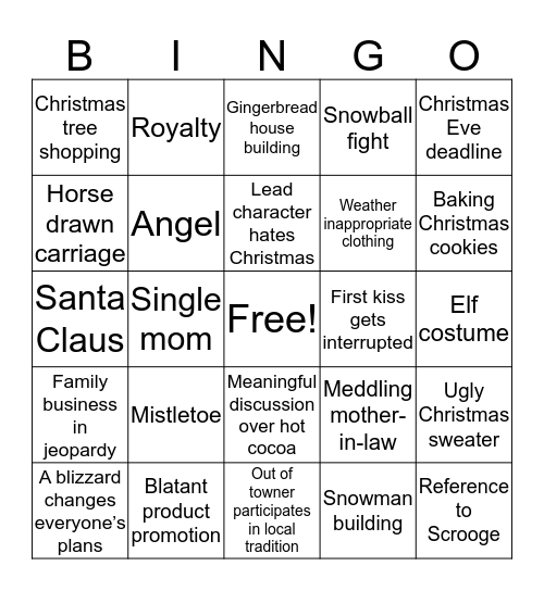 Hallmark Christmas Movie  Bingo Card