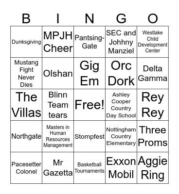 Sarah's Graduation Bingo Card