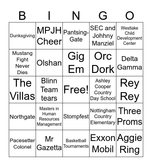 Sarah's Graduation Bingo Card