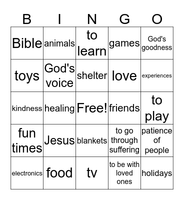 Gifts Bingo Card