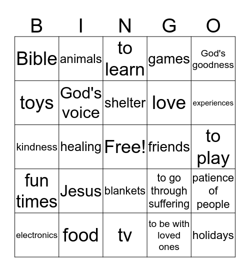 Gifts Bingo Card