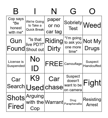 Live PD Bingo Card