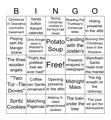 Tate Family Christmas Memories Bingo Card